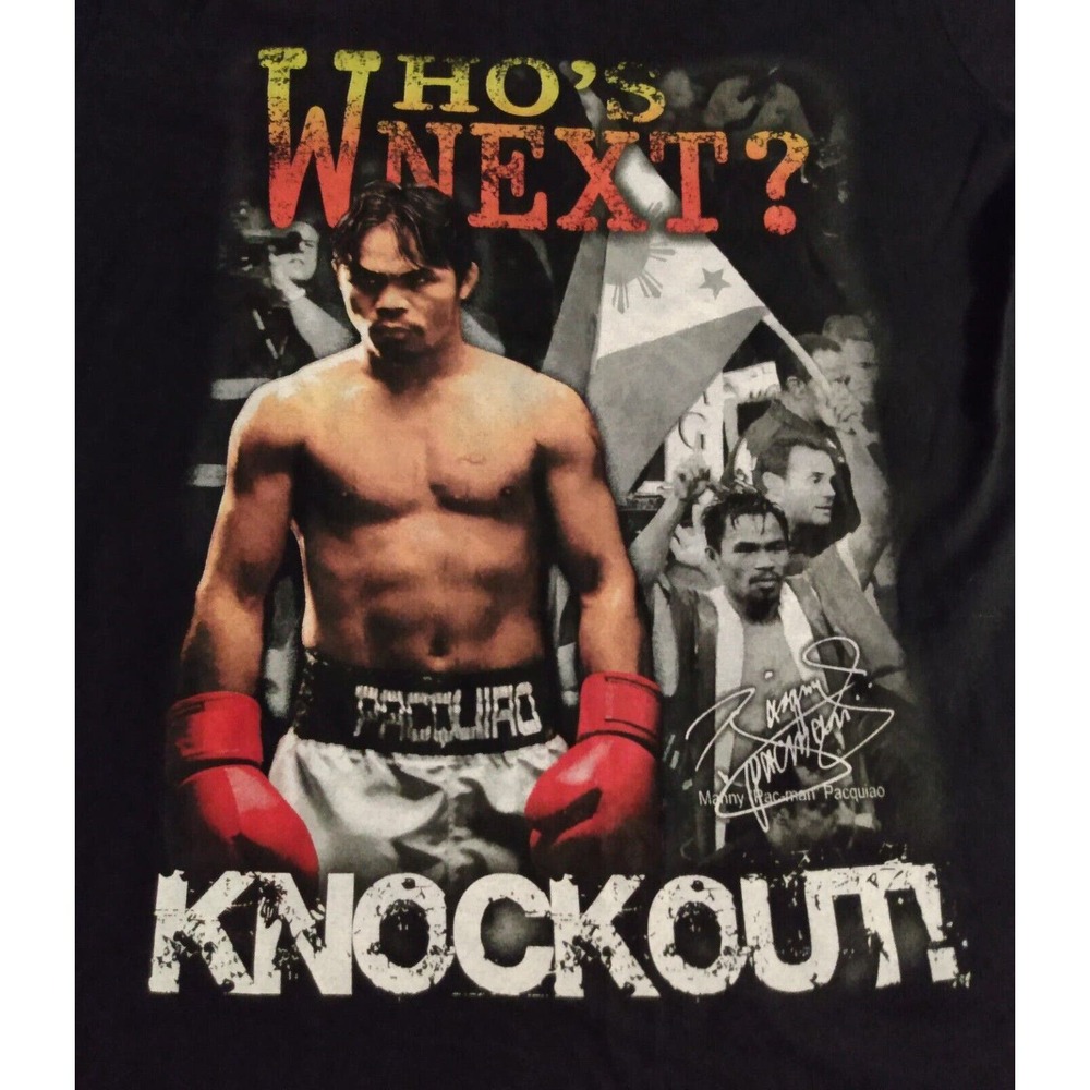 Manny Pacquiao T Shirt Men’s Size Small Black KNOCKOUT! Who's Next? Graphic Tee